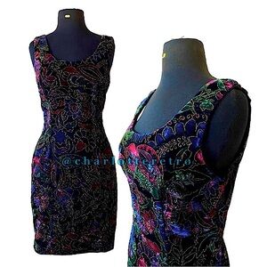 vtg RAMPAGE Black Velvet Floral Tank Dress